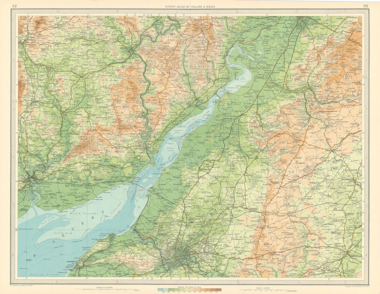 SEVERN ESTUARY Bristol Newport Monmouth Gloucester Stroud. LARGE 1939 old map